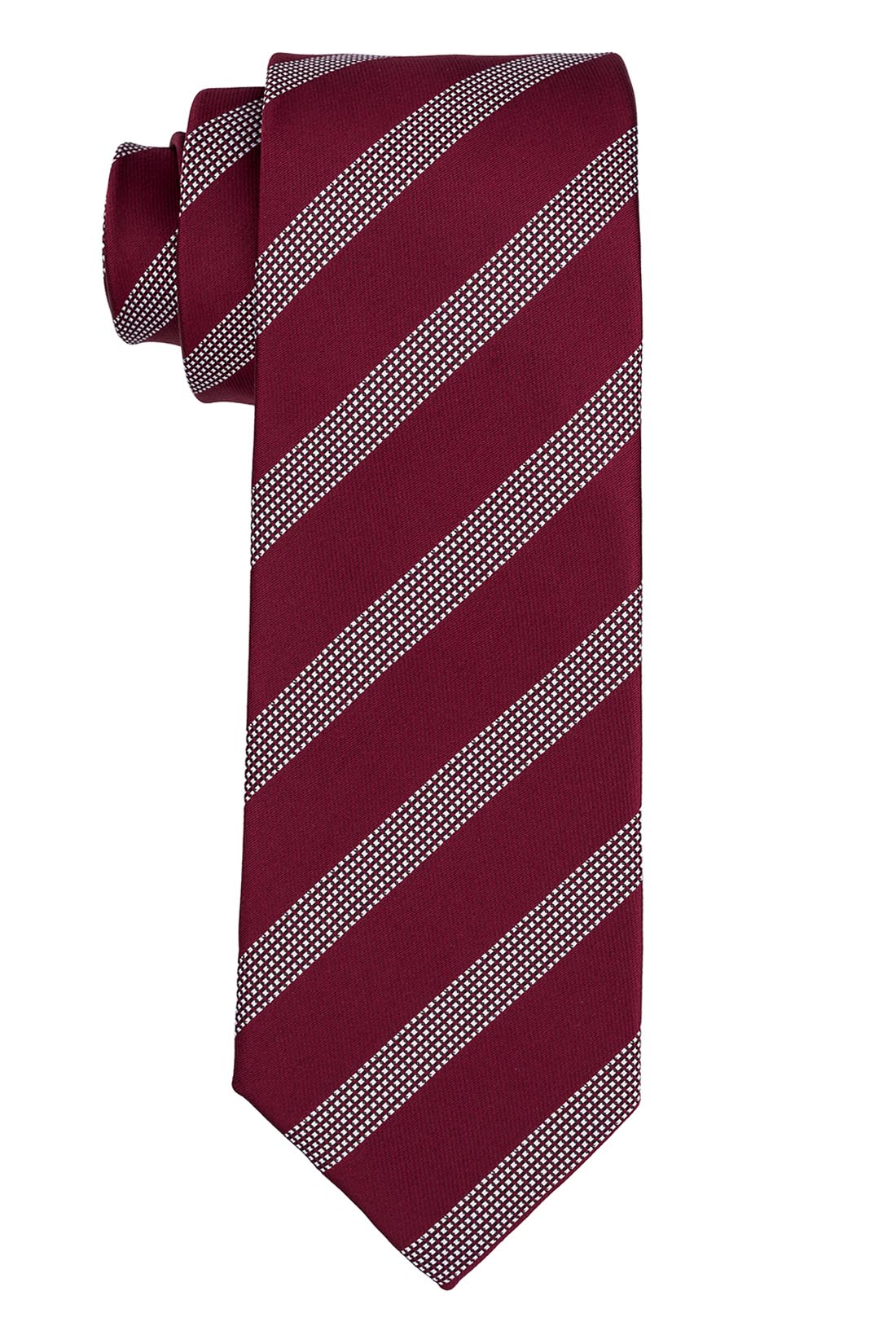 Burgundy and Gray Stripe Necktie with Solid Burgundy Pocket Square Gift Set for Men
