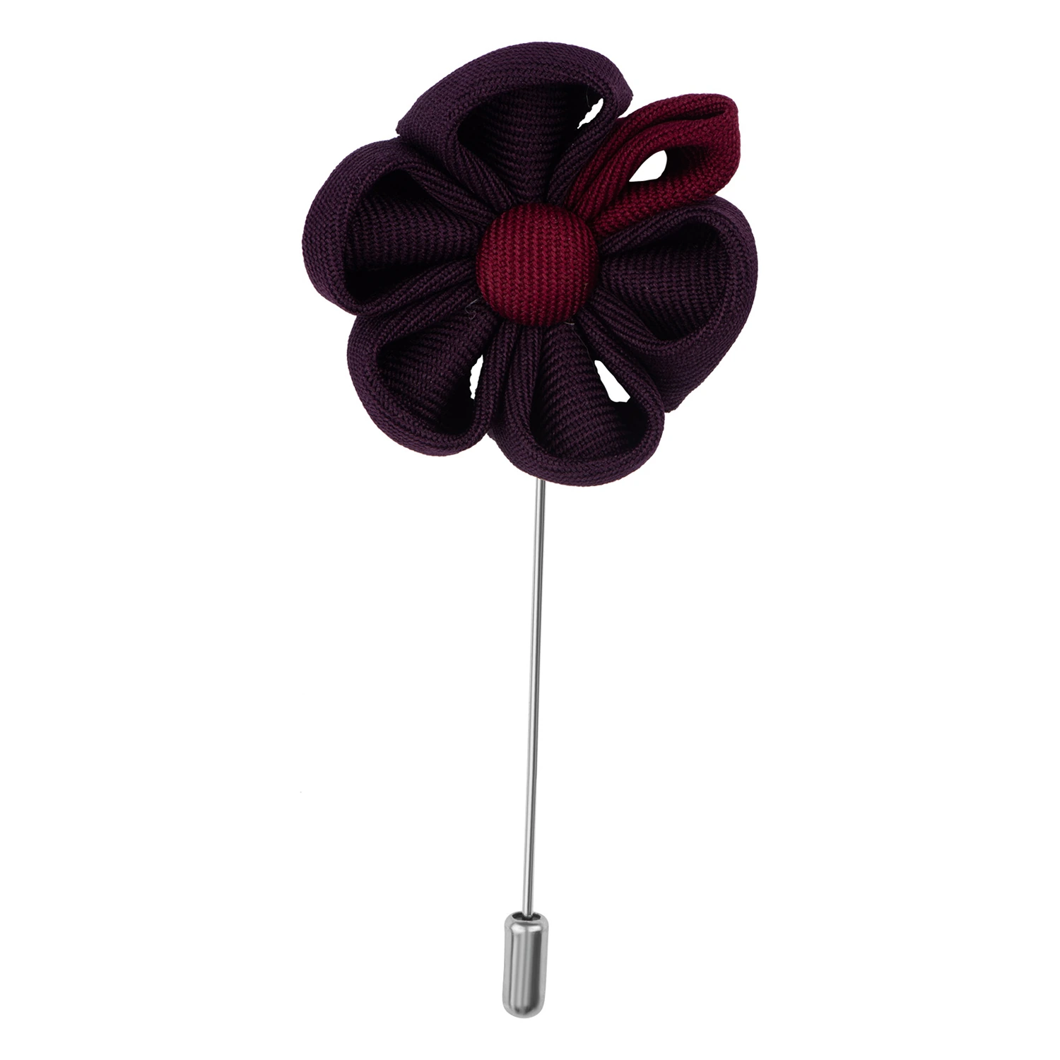 Burgundy and Purple Stripe Necktie with Purple Flower Lapel Pin Gift Set for Men