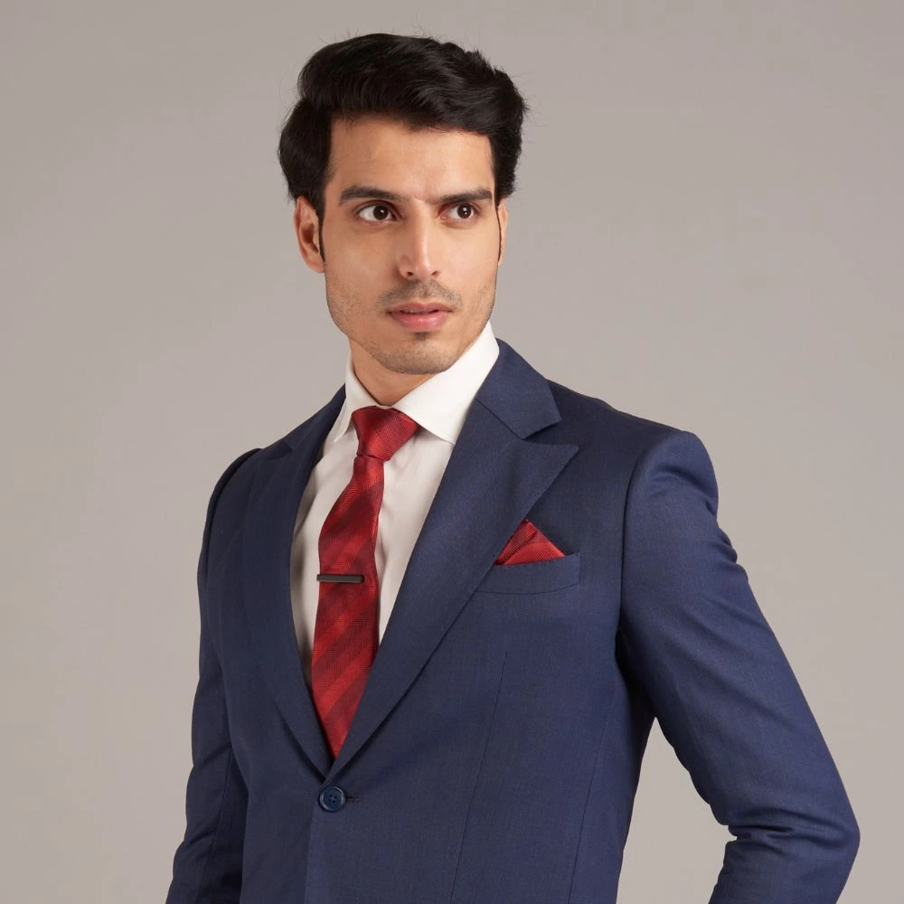 Red Stripe Necktie with Pocket Square Combo Set for Men