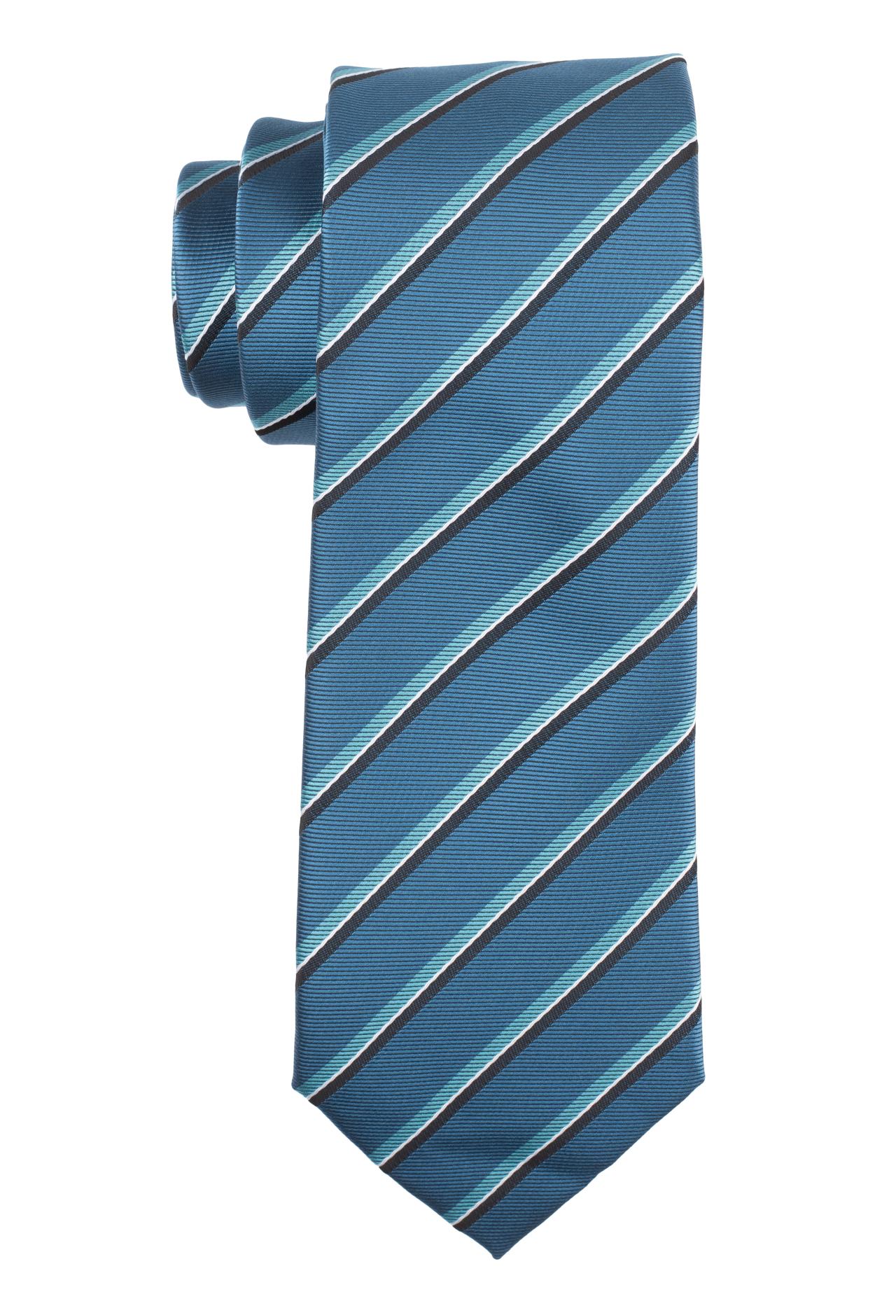 Teal Blue Stripe Necktie with Pocket Square Combo Set for Men