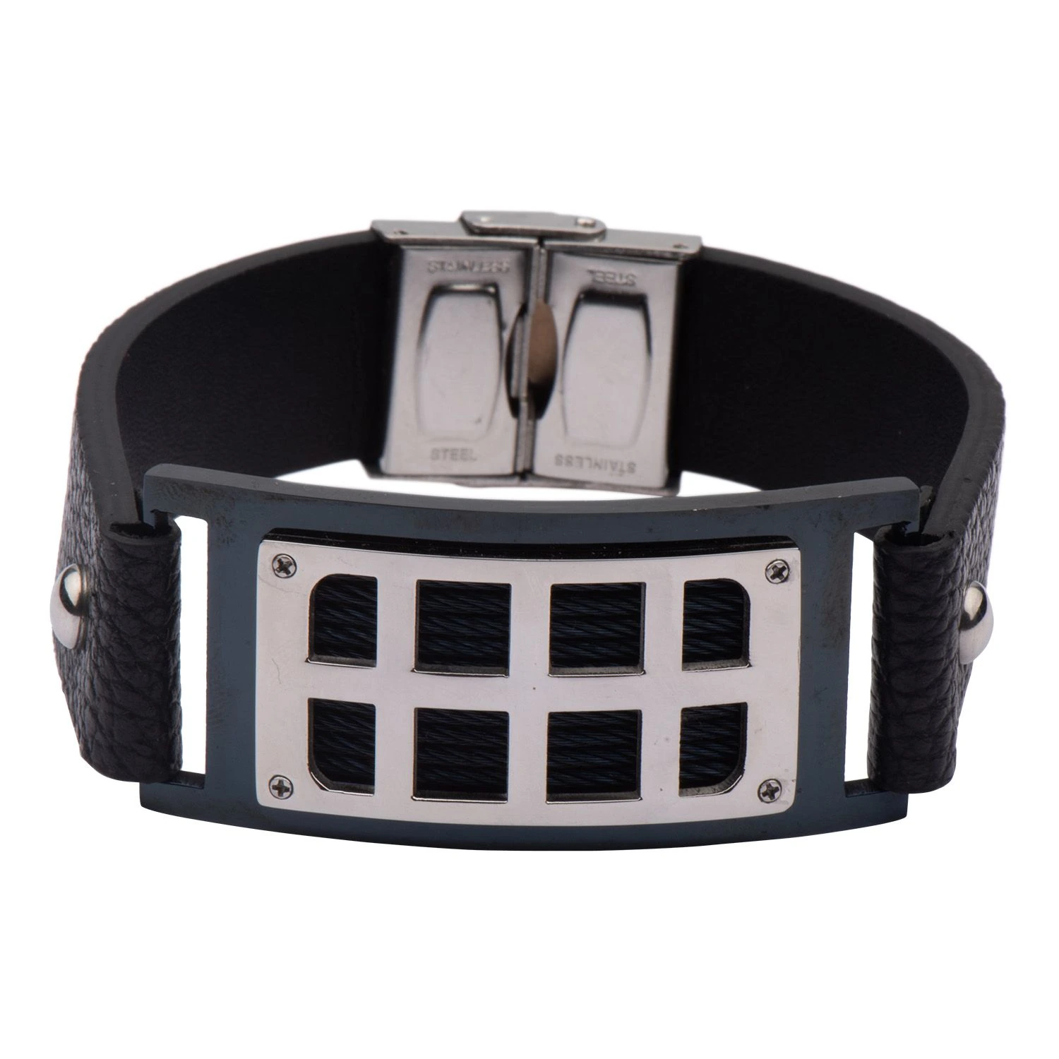 Black and Silver Metal Wrapround Wrist Band for Men