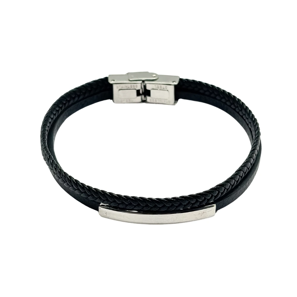 Black Braided Faux Leather Bracelet for Men