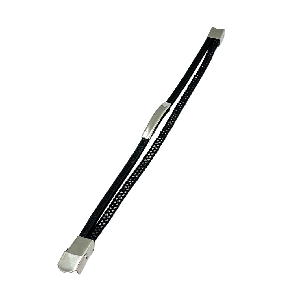 Black Braided Faux Leather Bracelet for Men