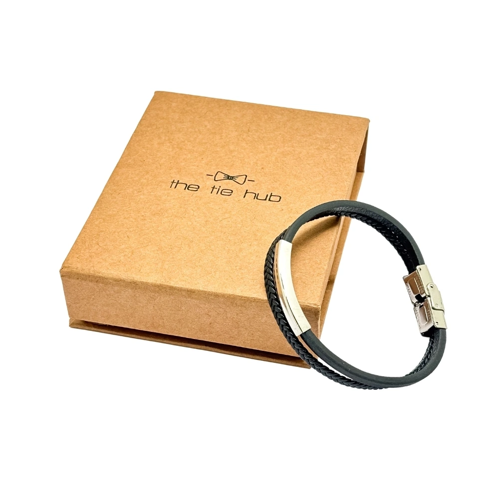 Black Braided Faux Leather Bracelet for Men