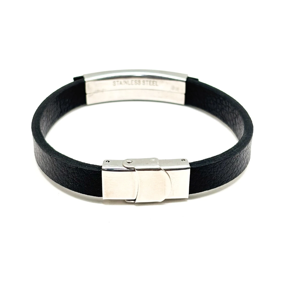 Black Faux Leather Bracelet with Greek Key Design for Men