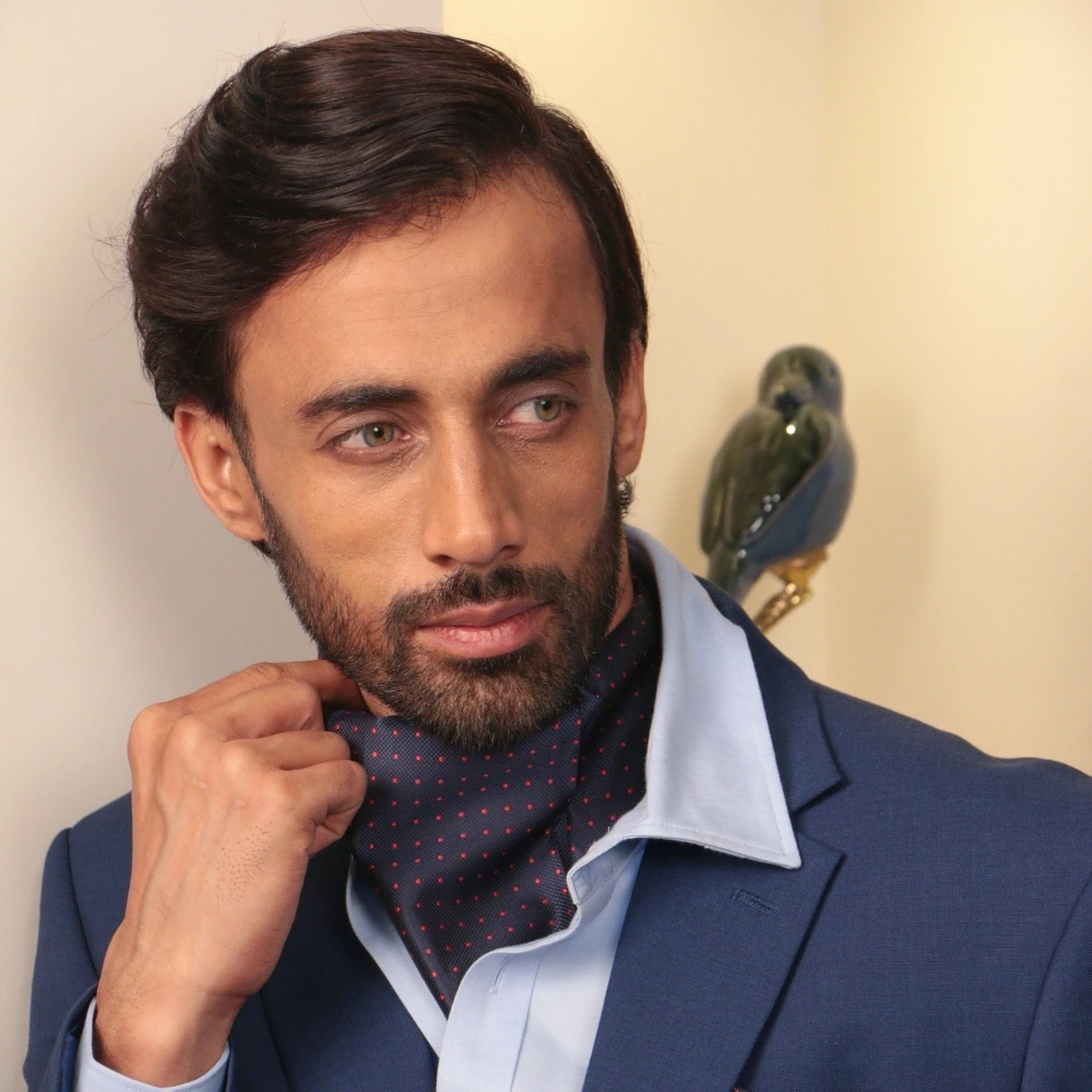 Navy Blue Polka Dot Cravat for Men