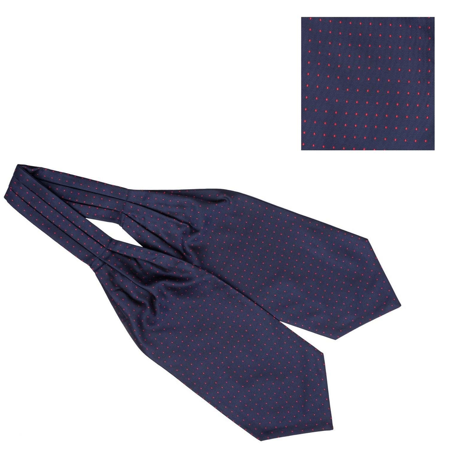 Navy Blue Polka Dot Cravat and Pocket Square Combo for Men