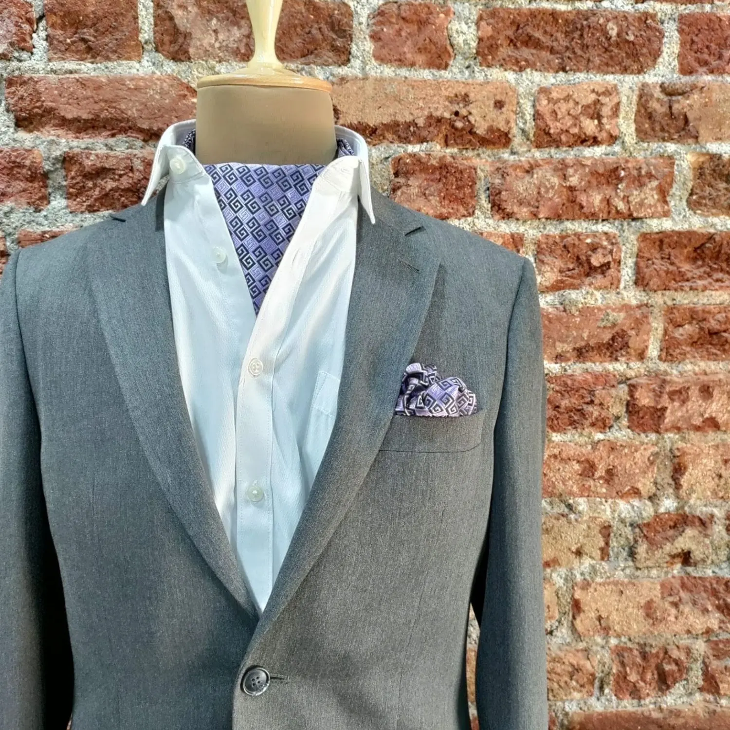 Purple Geometric Cravat and Pocket Square Combo for Men