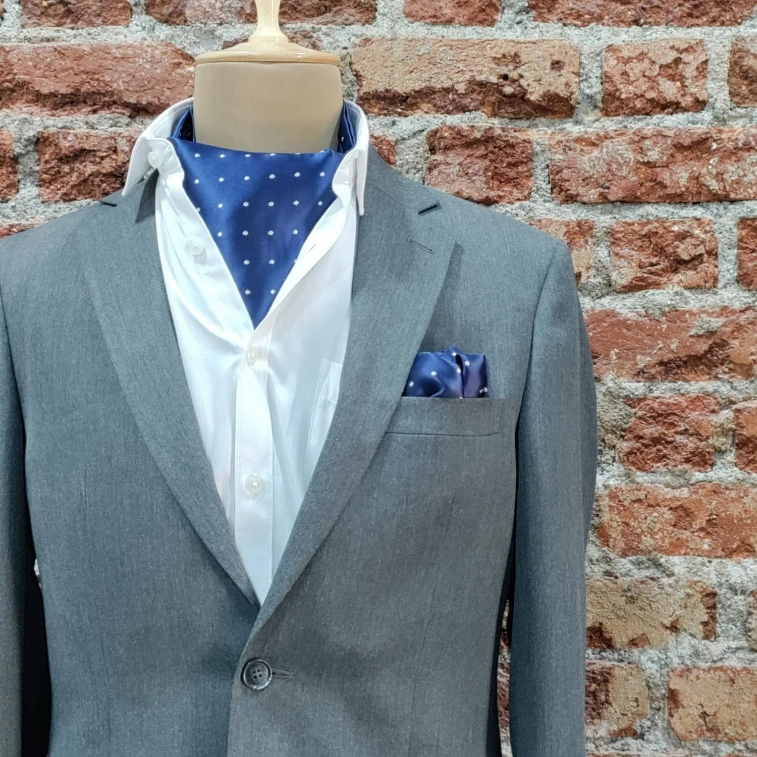 Blue Polka Dot Cravat and Pocket Square Combo for Men