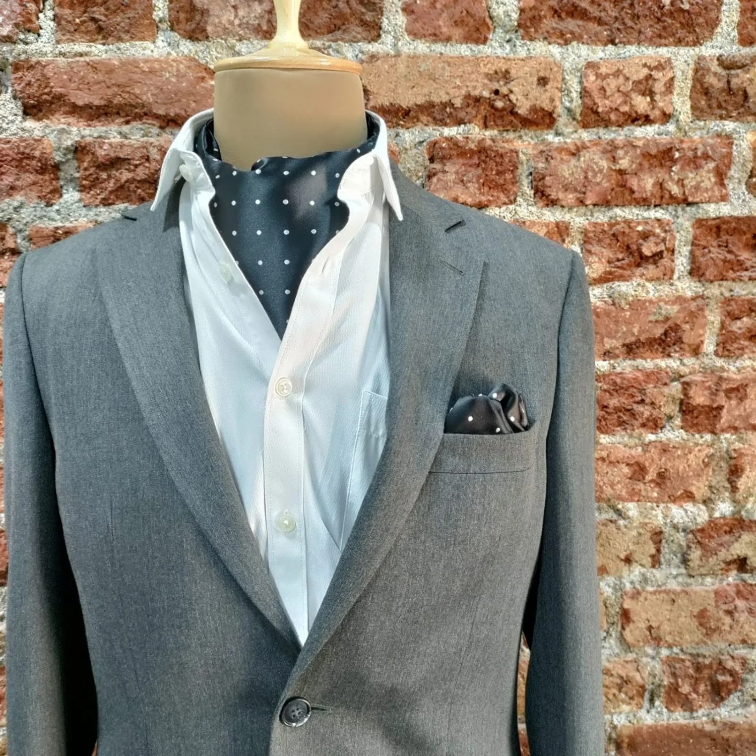 Black Polka Dot Cravat and Pocket Square Combo for Men