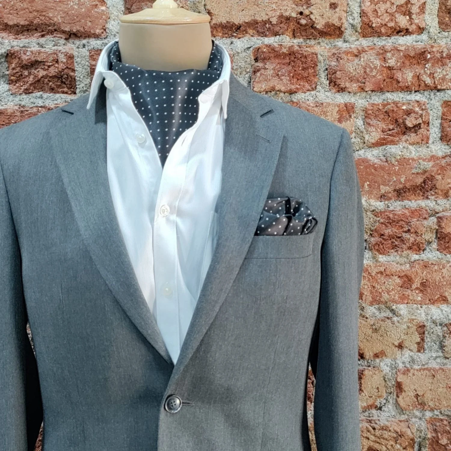Black Polka Dot Cravat and Pocket Square Combo for Men