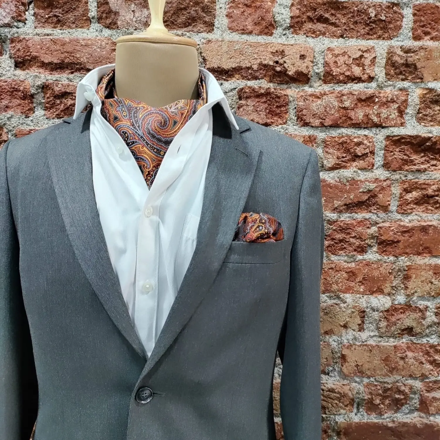 Orange Paisley Cravat and Pocket Square Combo for Men