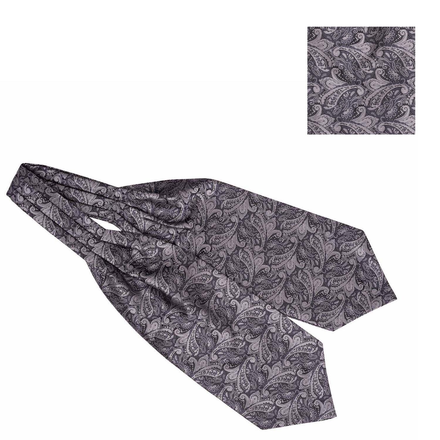 Grey Paisley Cravat and Pocket Square Combo for Men