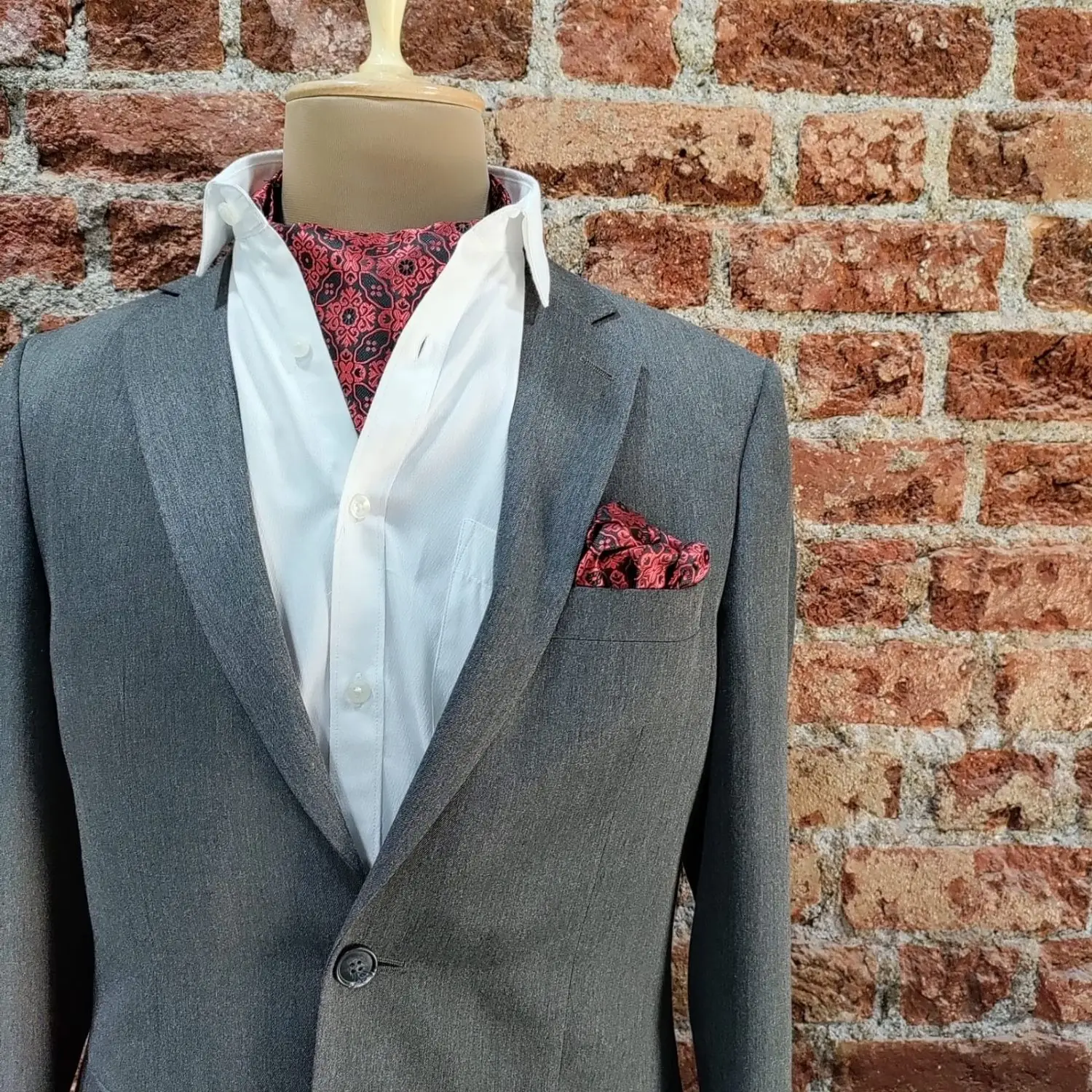 Red Floral Cravat and Pocket Square Combo for Men