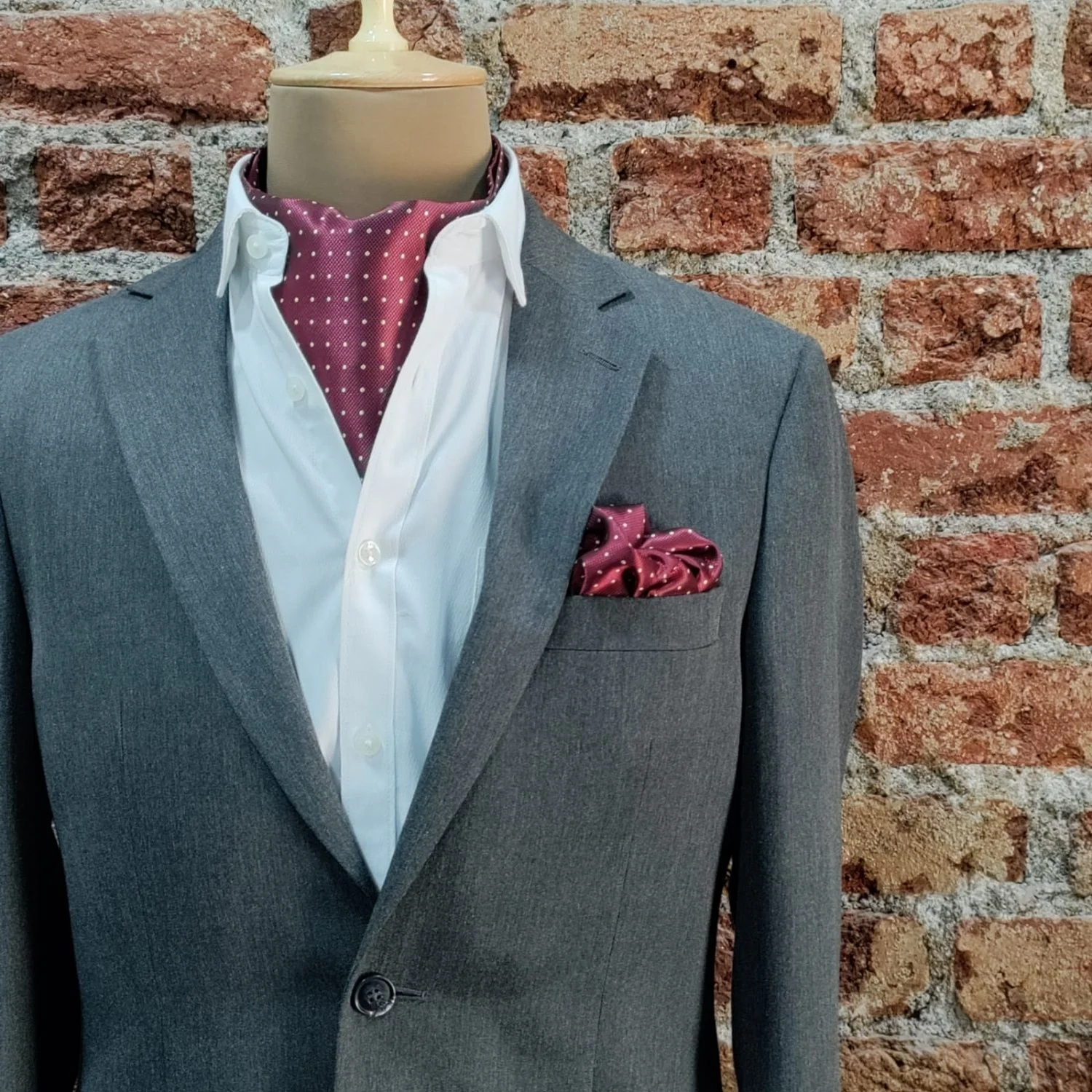 Maroon Polka Dot Cravat and Pocket Square Combo for Men