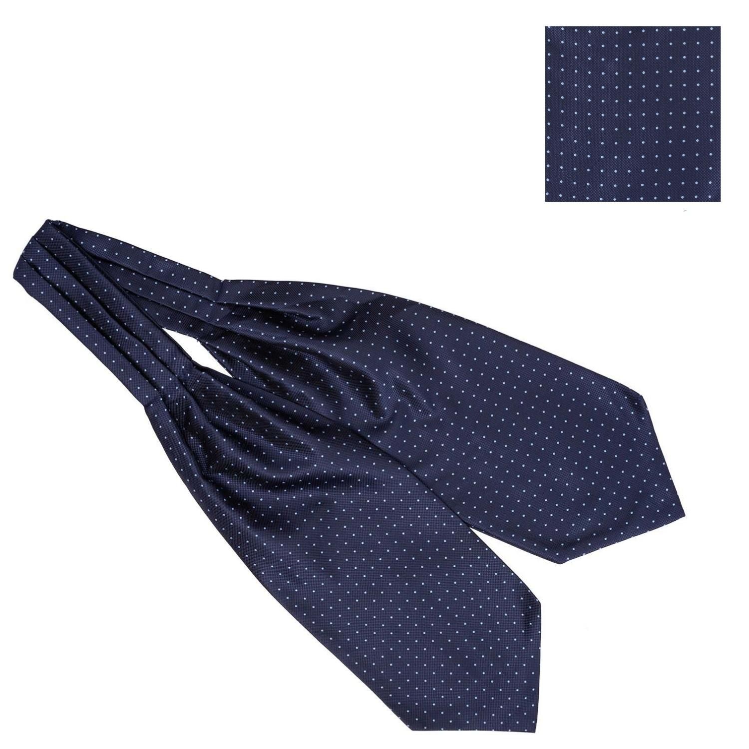 Navy Blue Polka Dot Cravat and Pocket Square Combo for Men