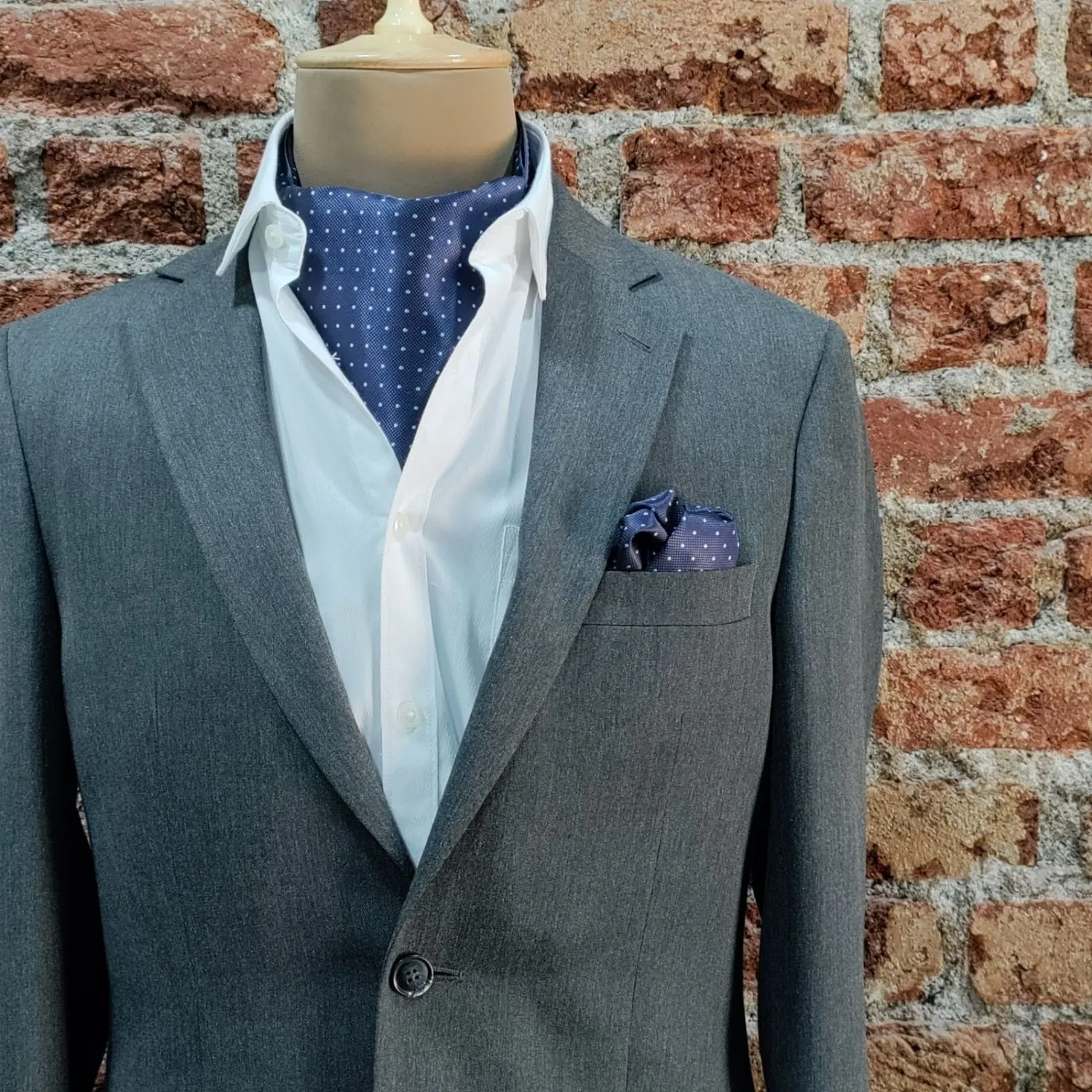 Navy Blue Polka Dot Cravat and Pocket Square Combo for Men
