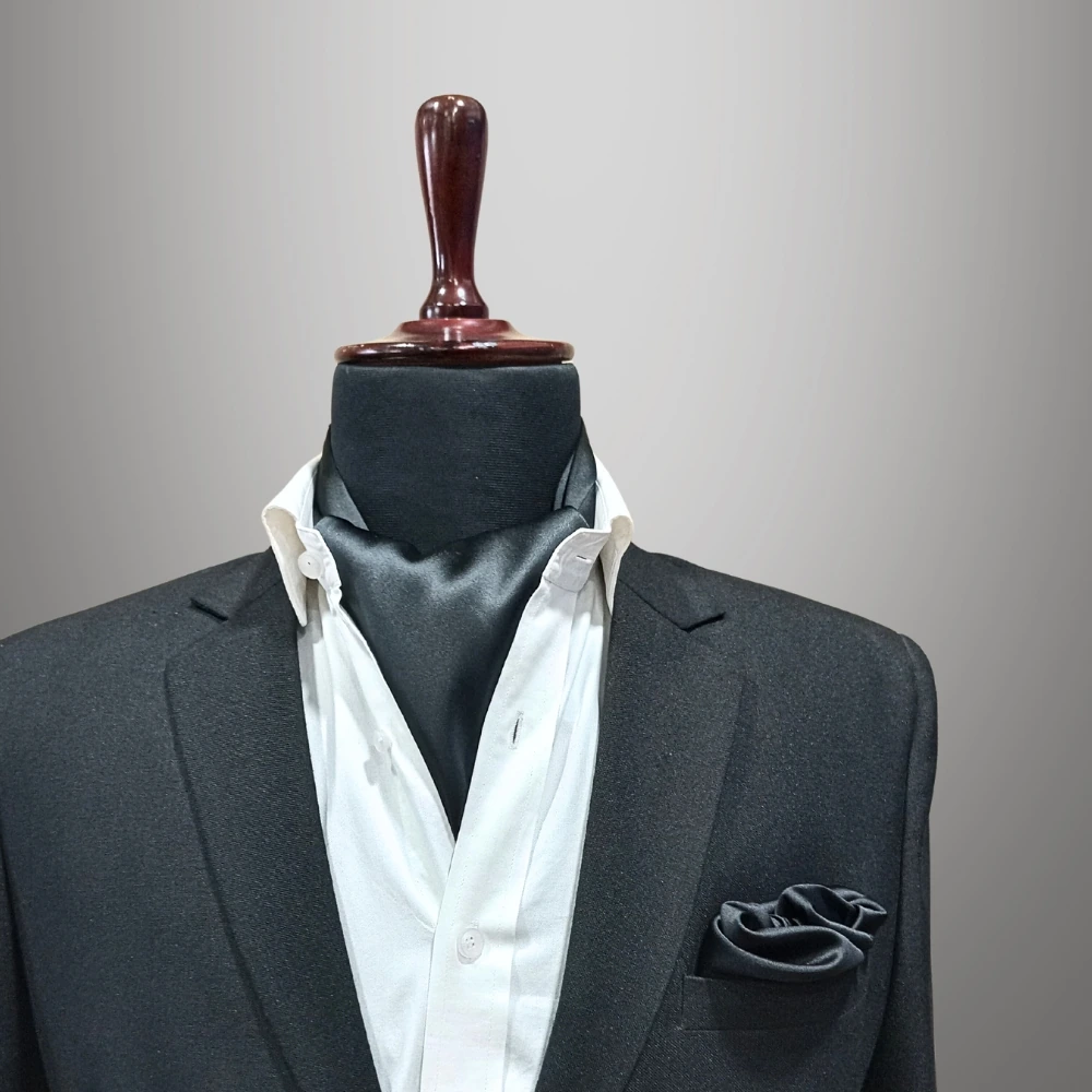 Black Cravat and Pocket Square Combo for Men