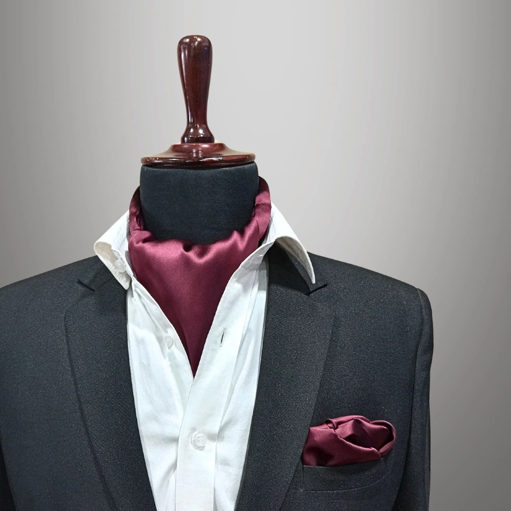 Burgundy Cravat and Pocket Square Combo for Men