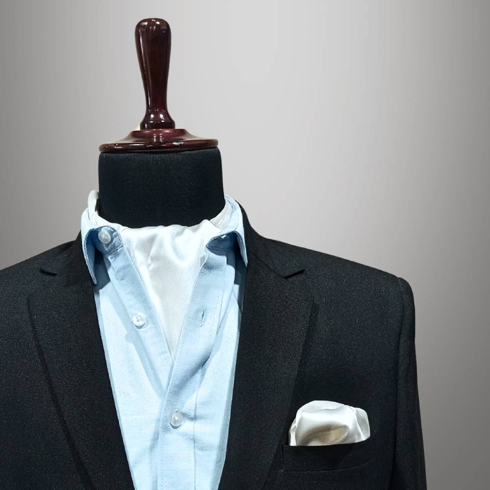 White Cravat and Pocket Square Combo for Men