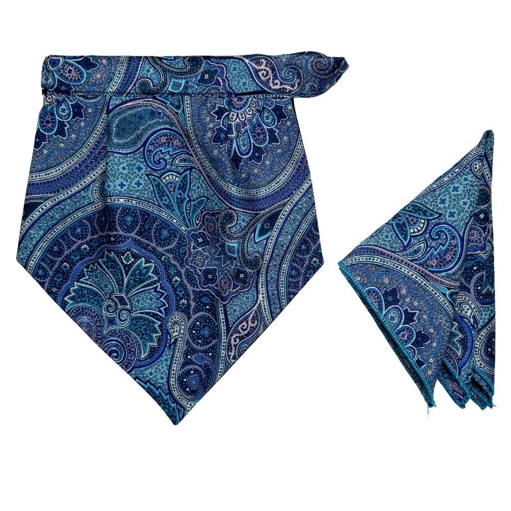 Blue Paisley Cravat and Pocket Square Combo for Men