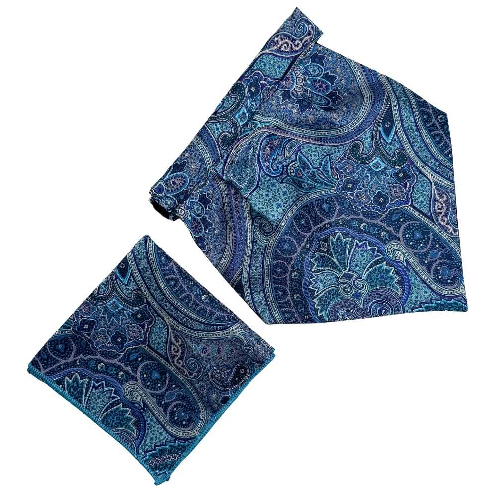 Blue Paisley Cravat and Pocket Square Combo for Men