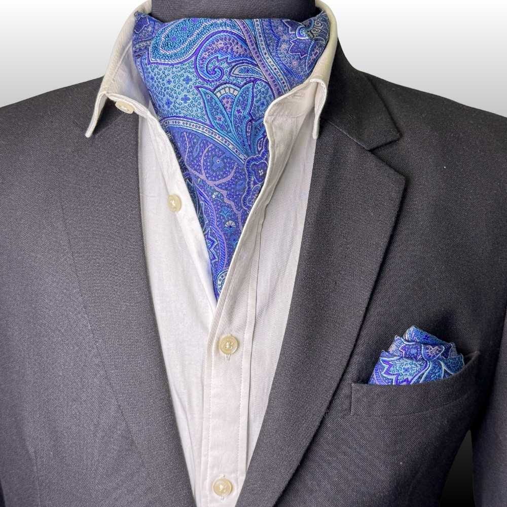 Blue Paisley Cravat and Pocket Square Combo for Men