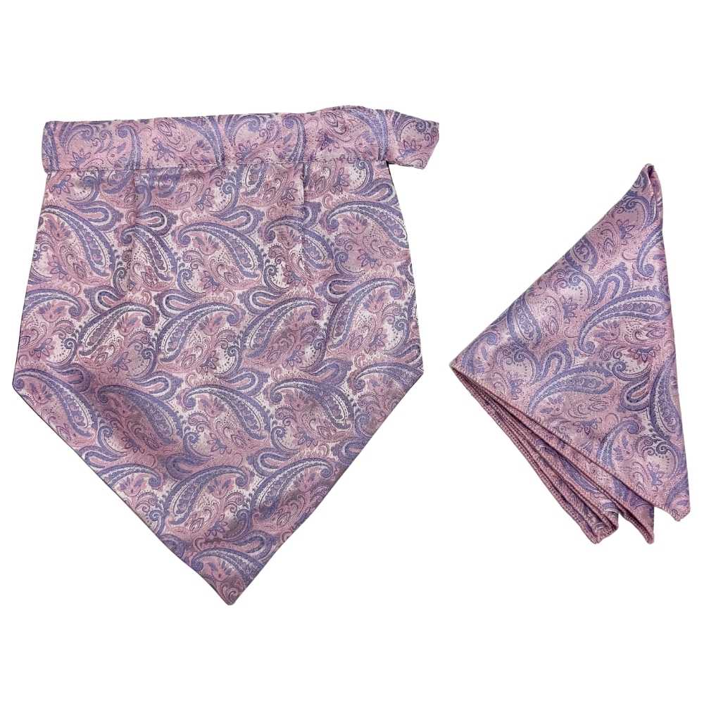 Pink Paisley Cravat and Pocket Square Combo for Men