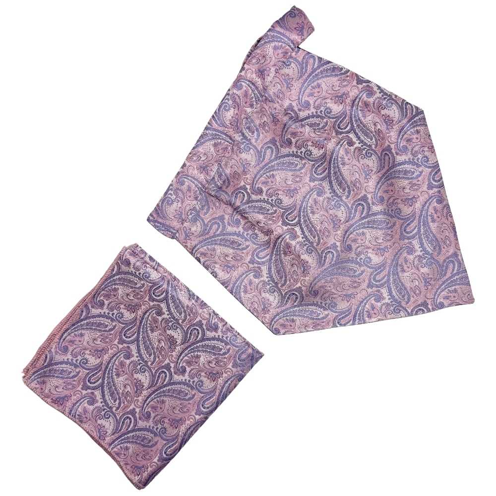Pink Paisley Cravat and Pocket Square Combo for Men