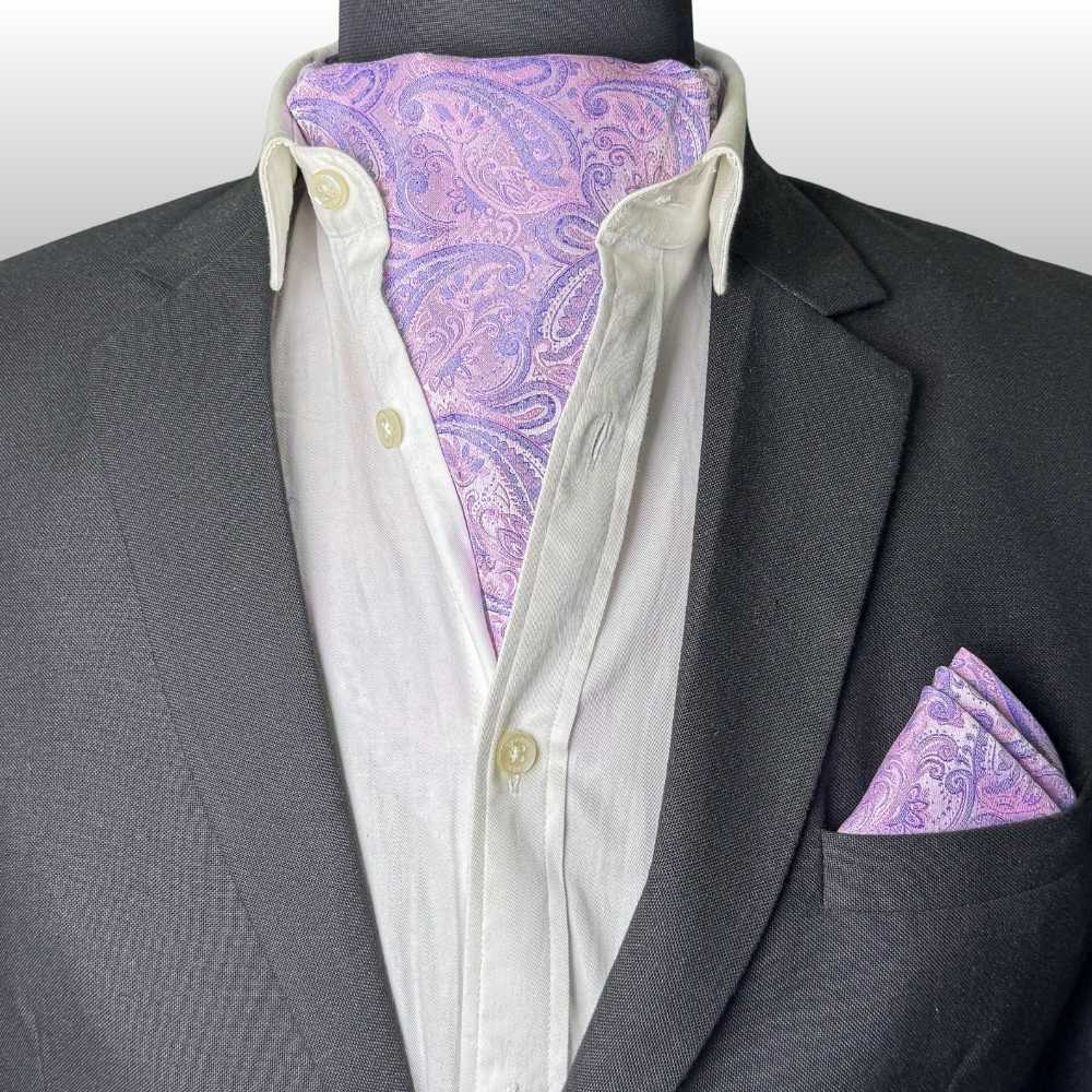 Pink Paisley Cravat and Pocket Square Combo for Men