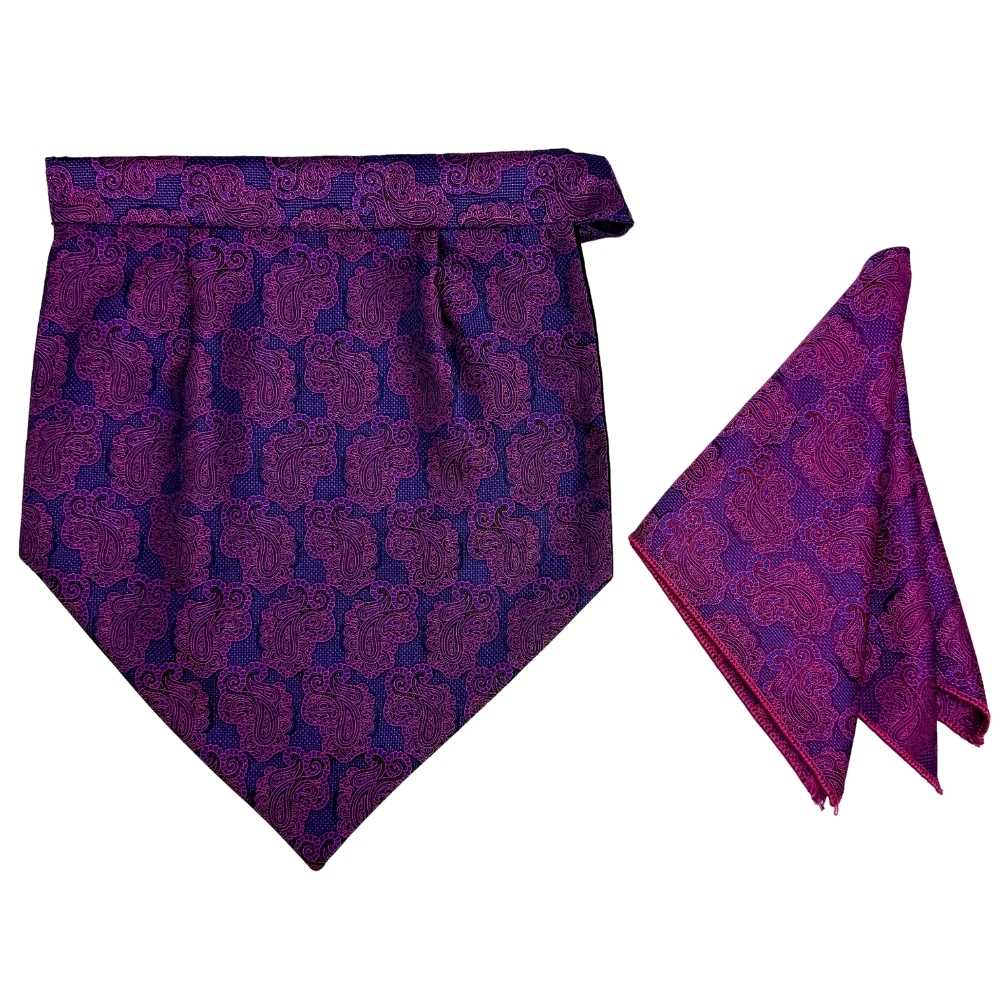 Purple Paisley Cravat and Pocket Square Combo for Men