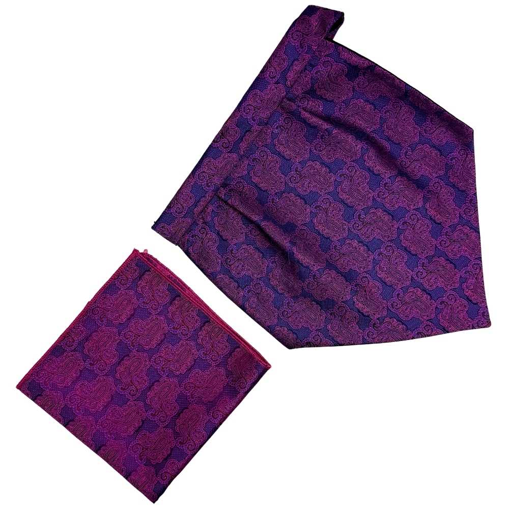 Purple Paisley Cravat and Pocket Square Combo for Men