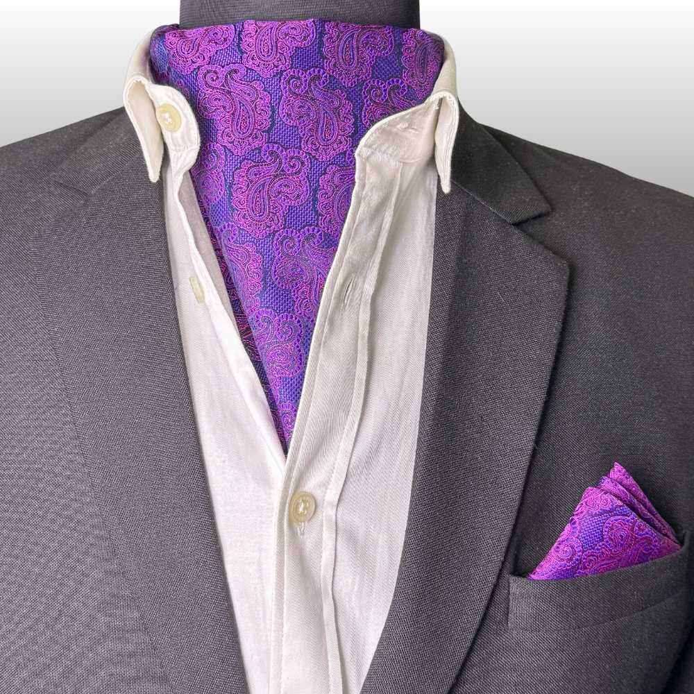 Purple Paisley Cravat and Pocket Square Combo for Men