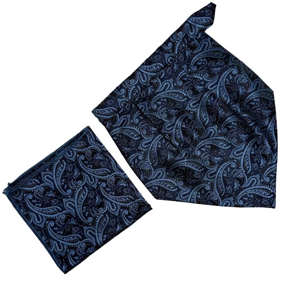 Blue Paisley Cravat and Pocket Square Combo for Men