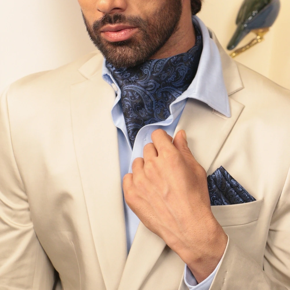 Blue Paisley Cravat and Pocket Square Combo for Men