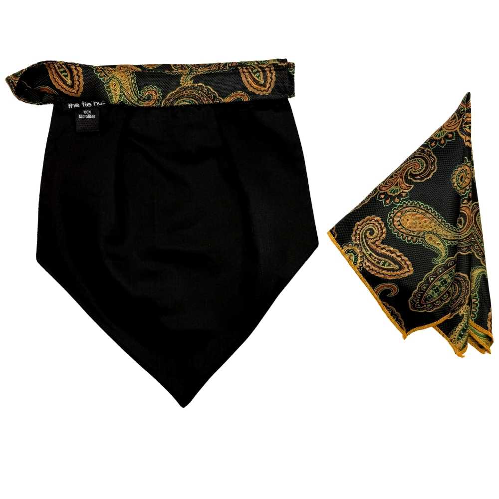 Black Paisley Cravat and Pocket Square Combo for Men