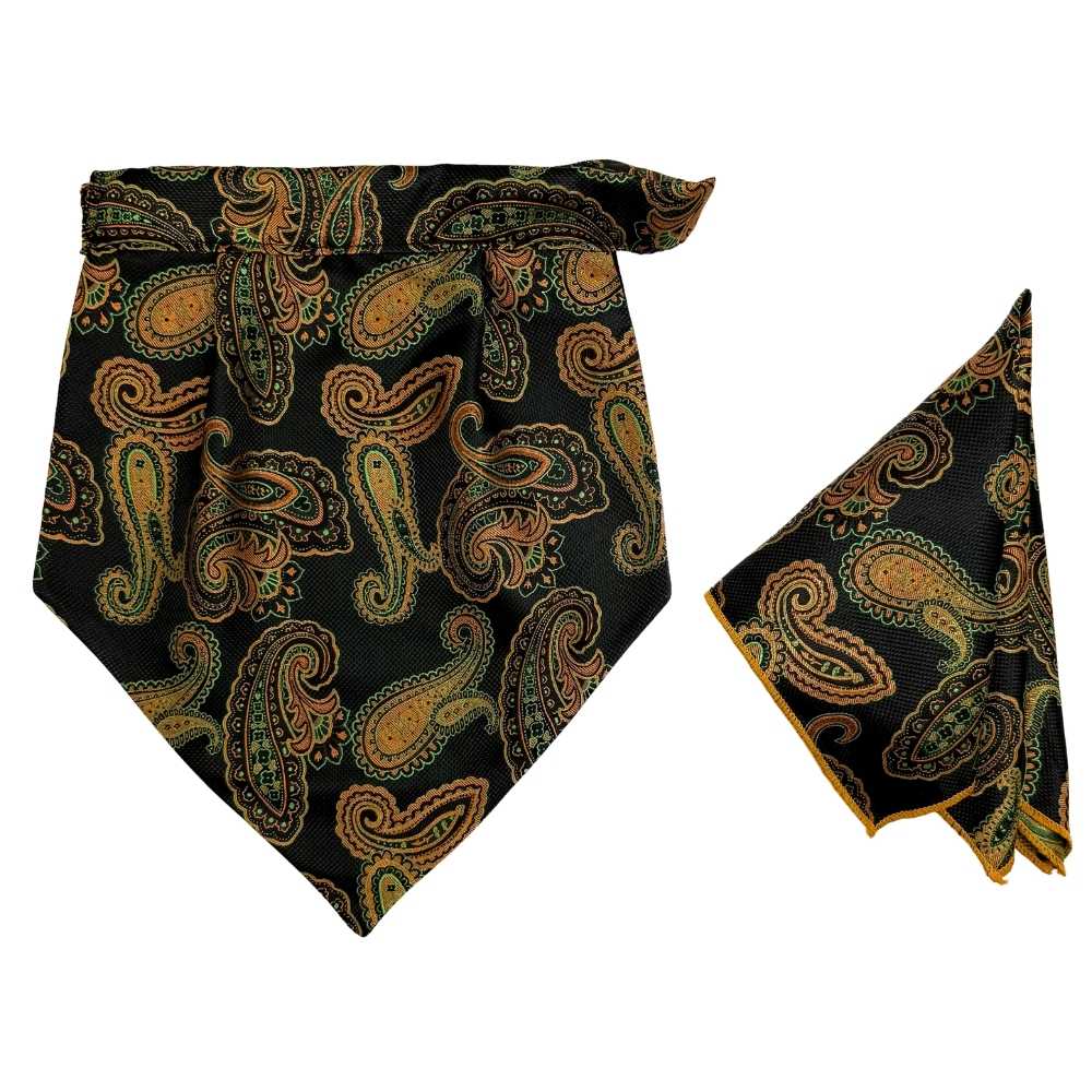 Black Paisley Cravat and Pocket Square Combo for Men