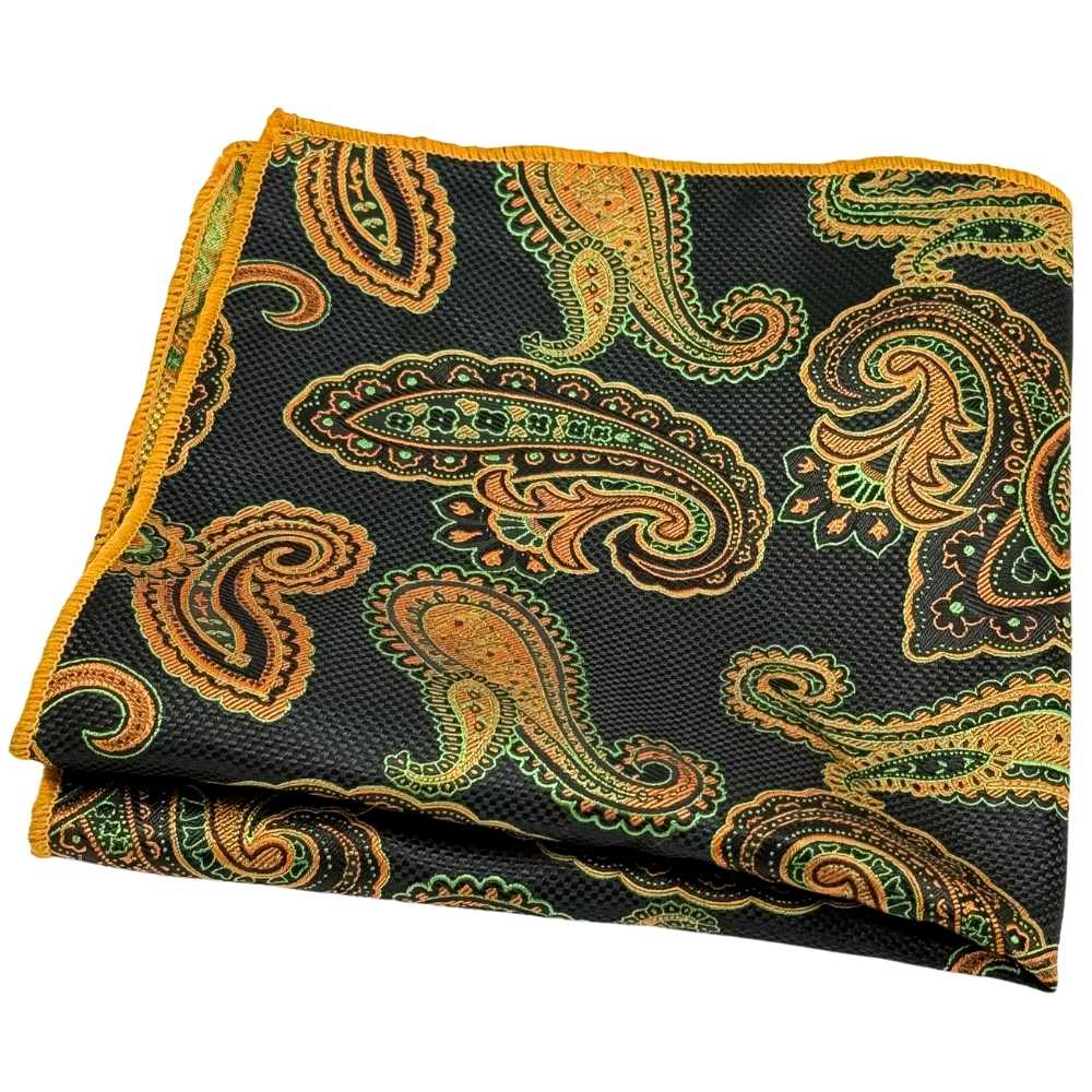 Black Paisley Cravat and Pocket Square Combo for Men