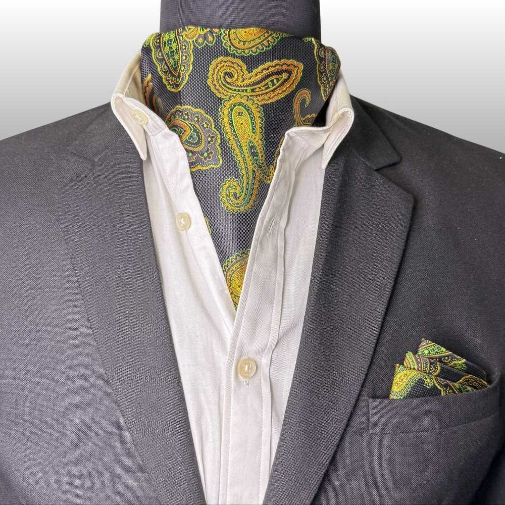 Black Paisley Cravat and Pocket Square Combo for Men