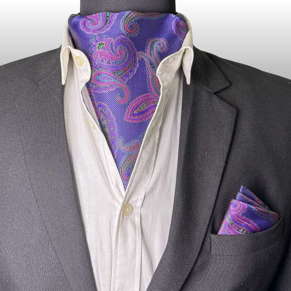 Purple Paisley Cravat and Pocket Square Combo for Men