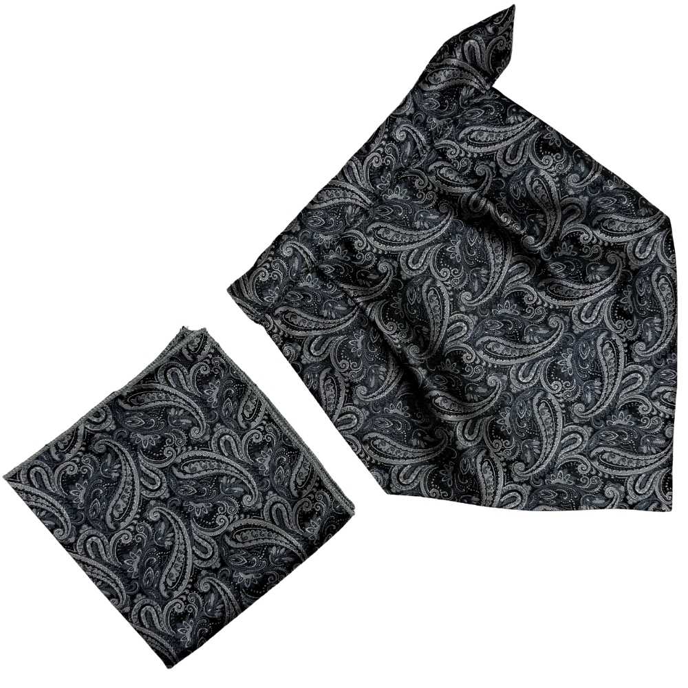 Black Paisley Cravat and Pocket Square Combo for Men