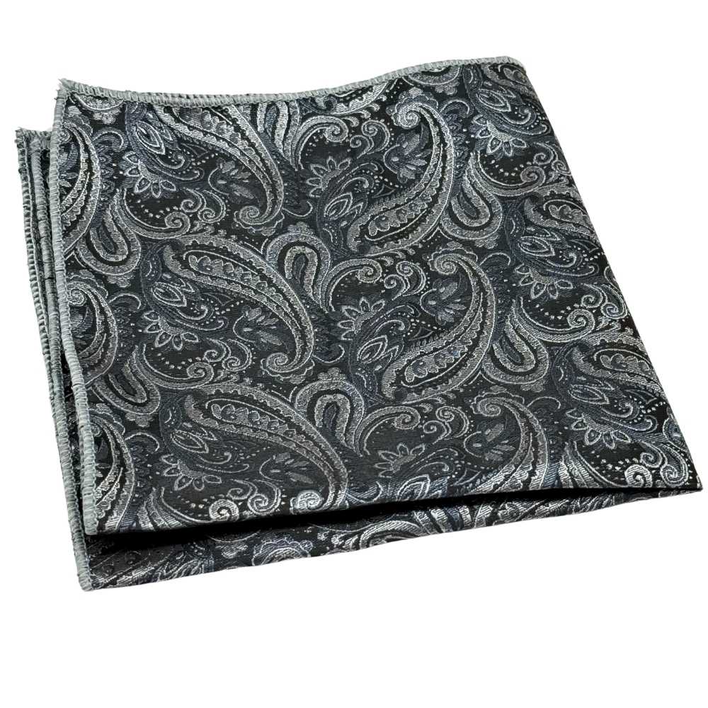 Black Paisley Cravat and Pocket Square Combo for Men