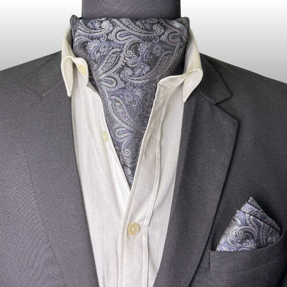 Black Paisley Cravat and Pocket Square Combo for Men