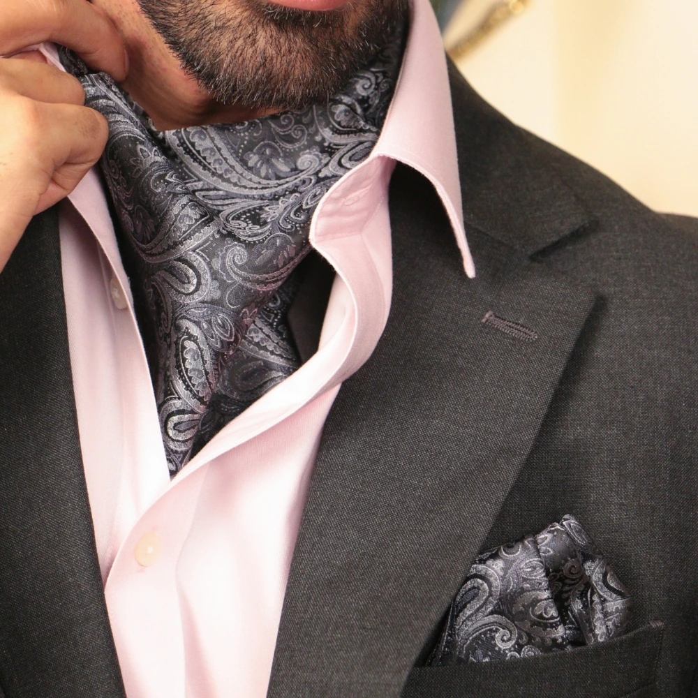 Black Paisley Cravat and Pocket Square Combo for Men