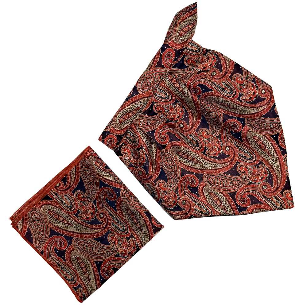 Orange Paisley Cravat and Pocket Square Combo for Men