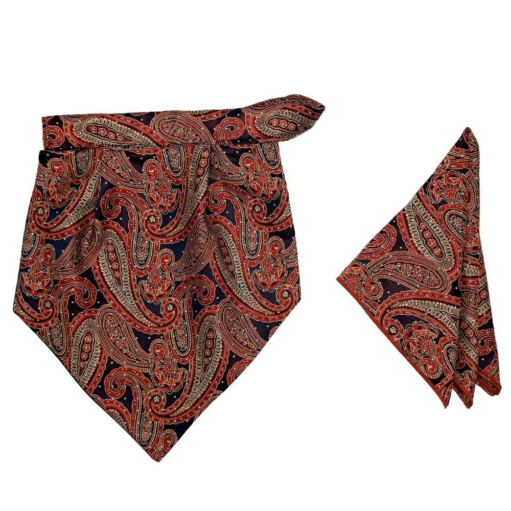 Orange Paisley Cravat and Pocket Square Combo for Men