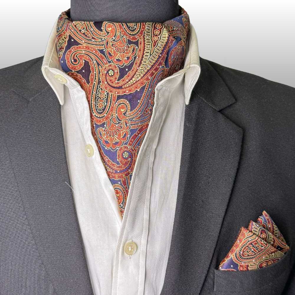 Orange Paisley Cravat and Pocket Square Combo for Men