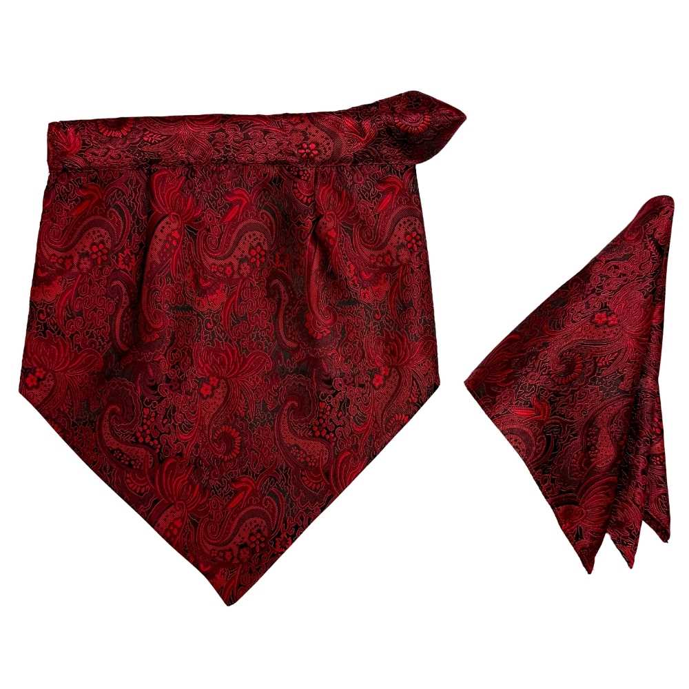 Burgundy Paisley Cravat and Pocket Square Combo for Men
