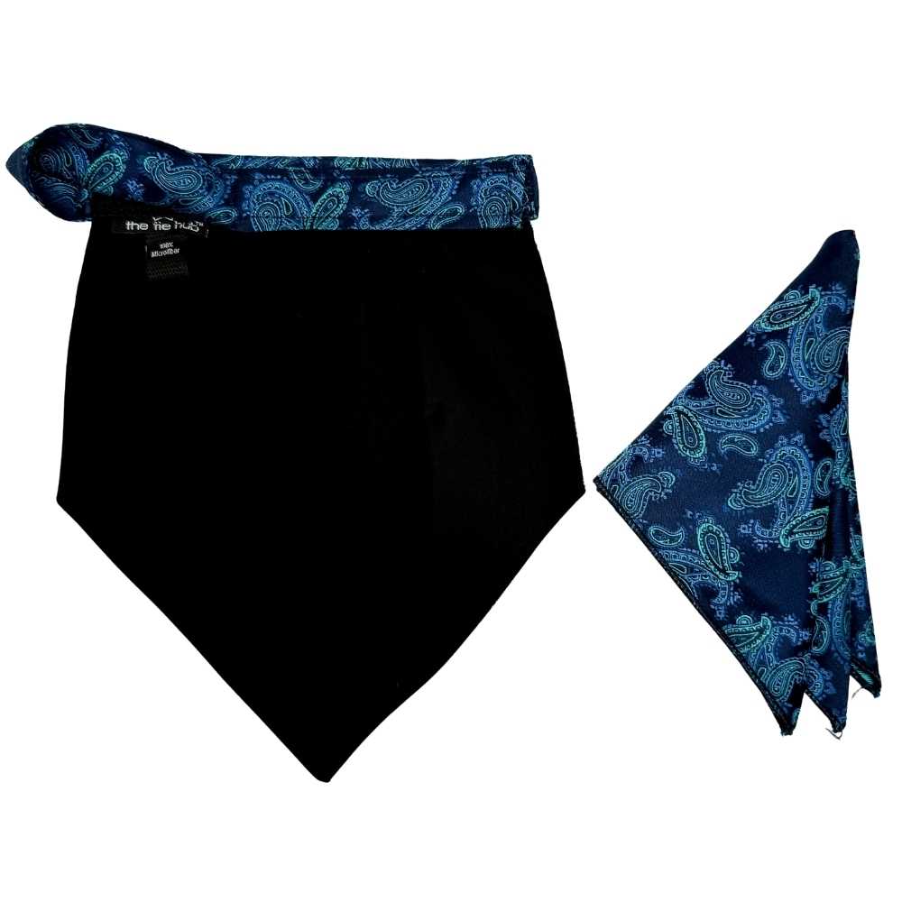 Navy Blue Paisley Cravat and Pocket Square Combo for Men