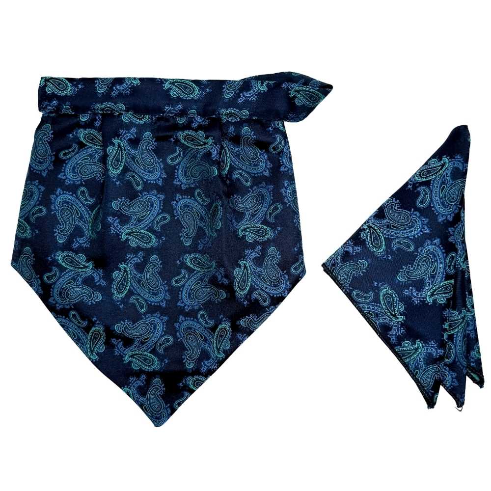 Navy Blue Paisley Cravat and Pocket Square Combo for Men